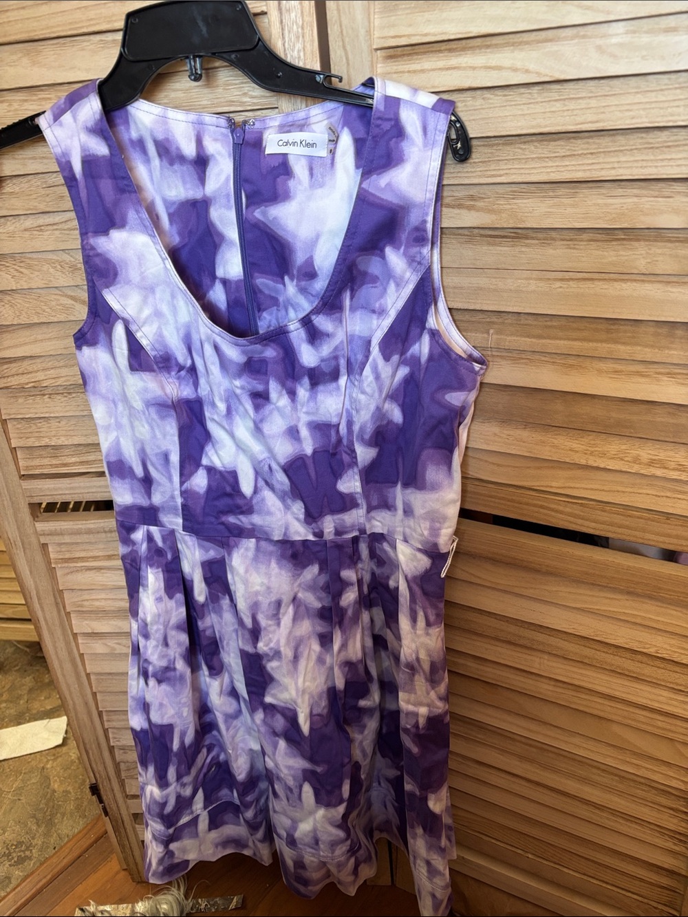 Calvin Klein Purple and White Tie-Dye Sleeveless Dress 8